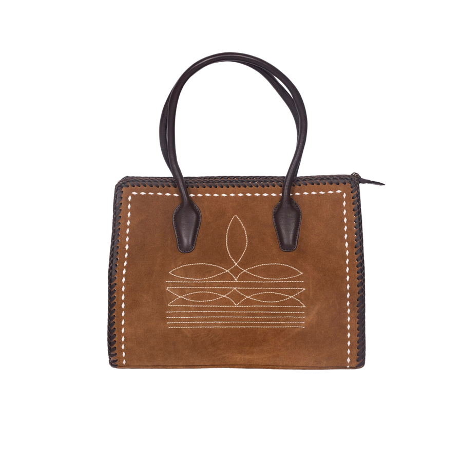 Suede Leather Tote – Braided Trim with Contrast Stitch