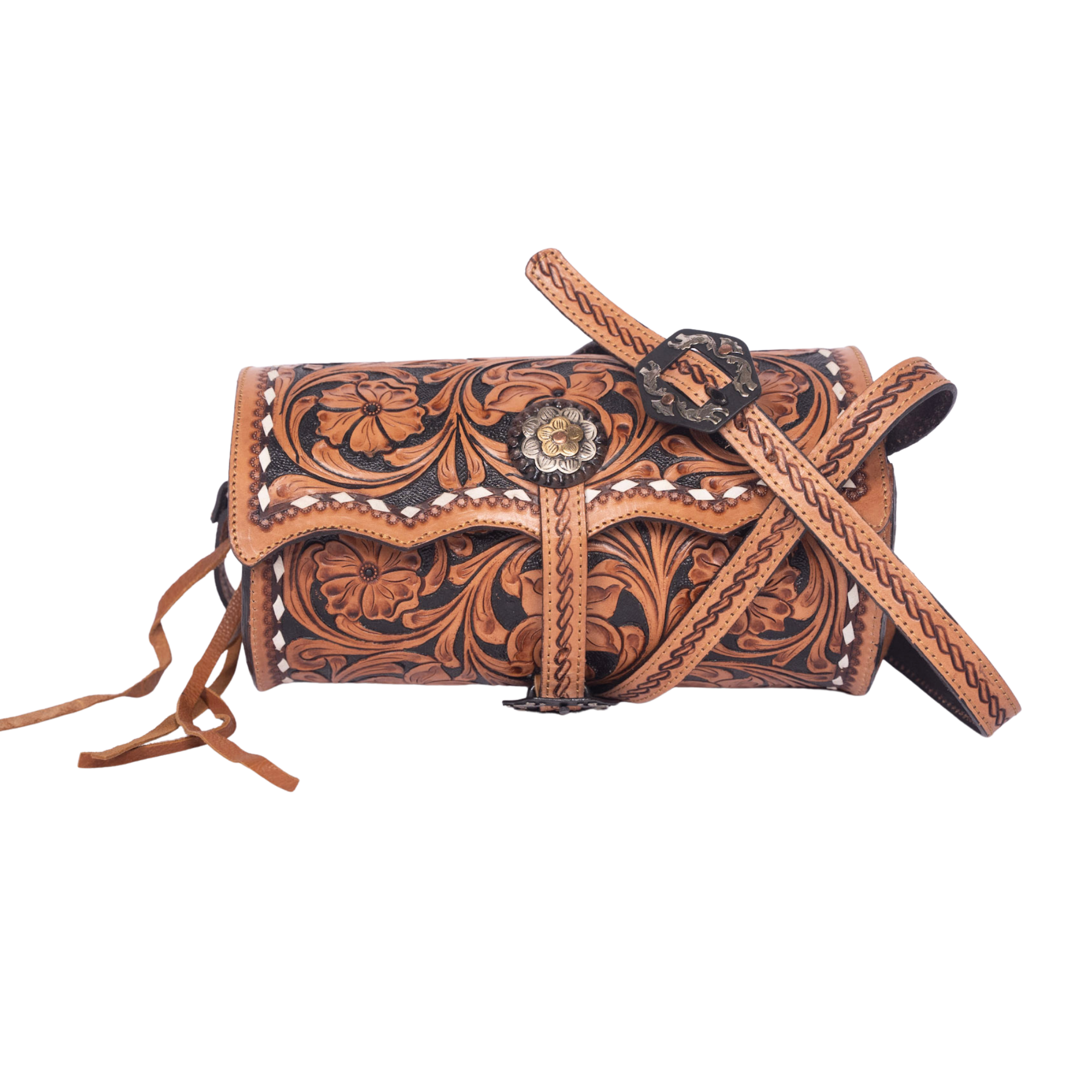 Hand-Tooled Leather Crossbody – Floral Western Bag
