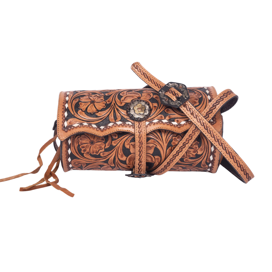Hand-Tooled Leather Crossbody – Floral Western Bag