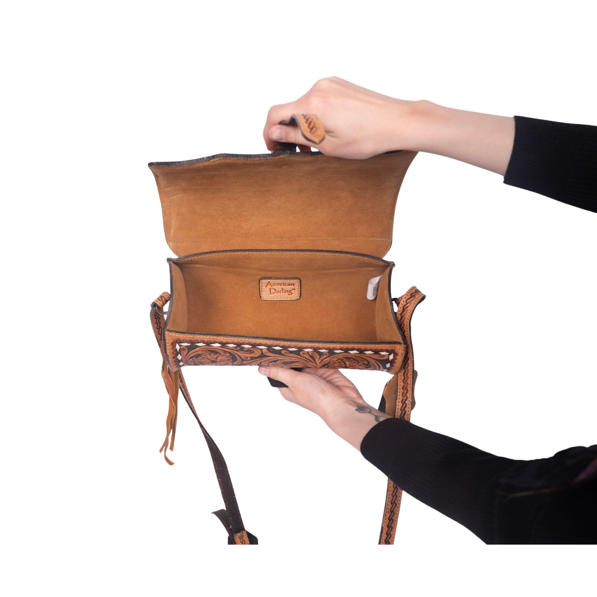 Hand-Tooled Leather Crossbody – Floral Western Bag
