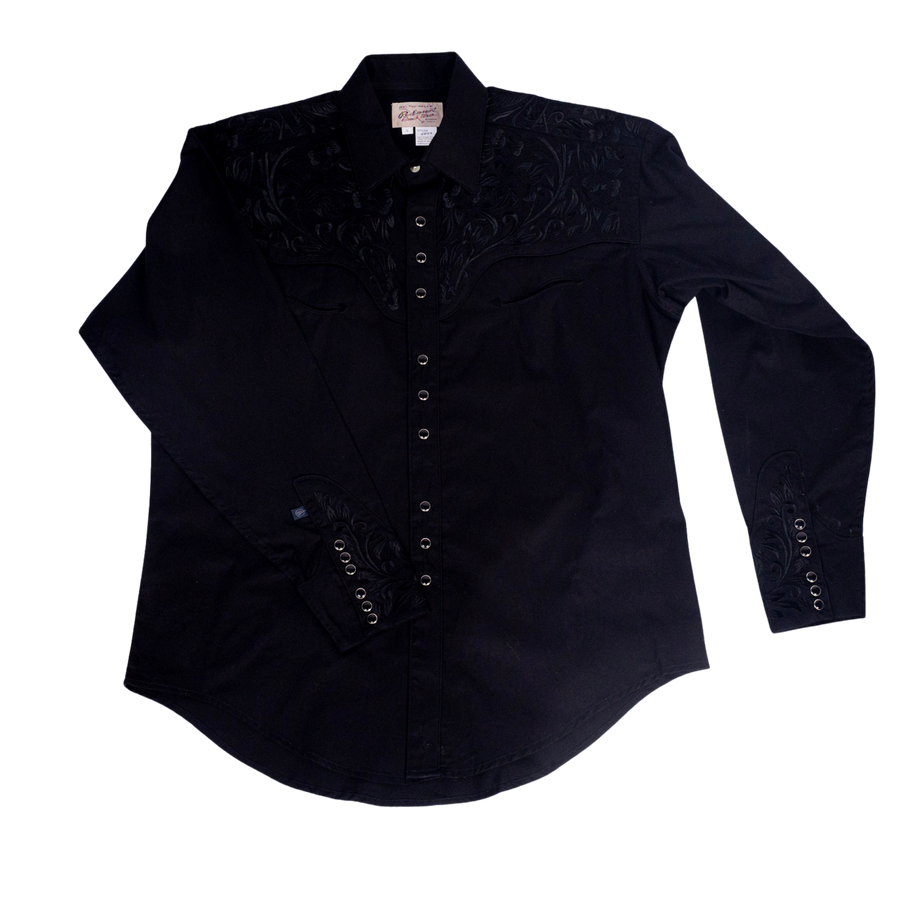 Men's Vintage Black-on-Black Tooling Embroidered Western Shirt