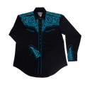 Men's Vintage Black & Turquoise Tooling Embroidered Western Shirt
