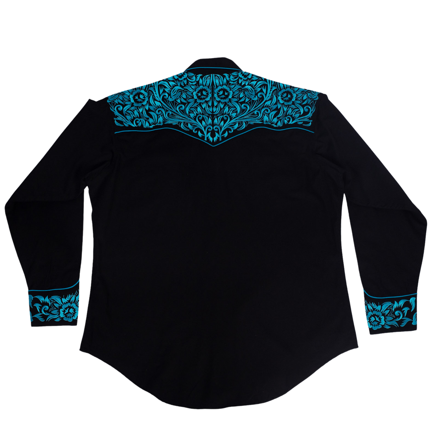 Men's Vintage Black & Turquoise Tooling Embroidered Western Shirt