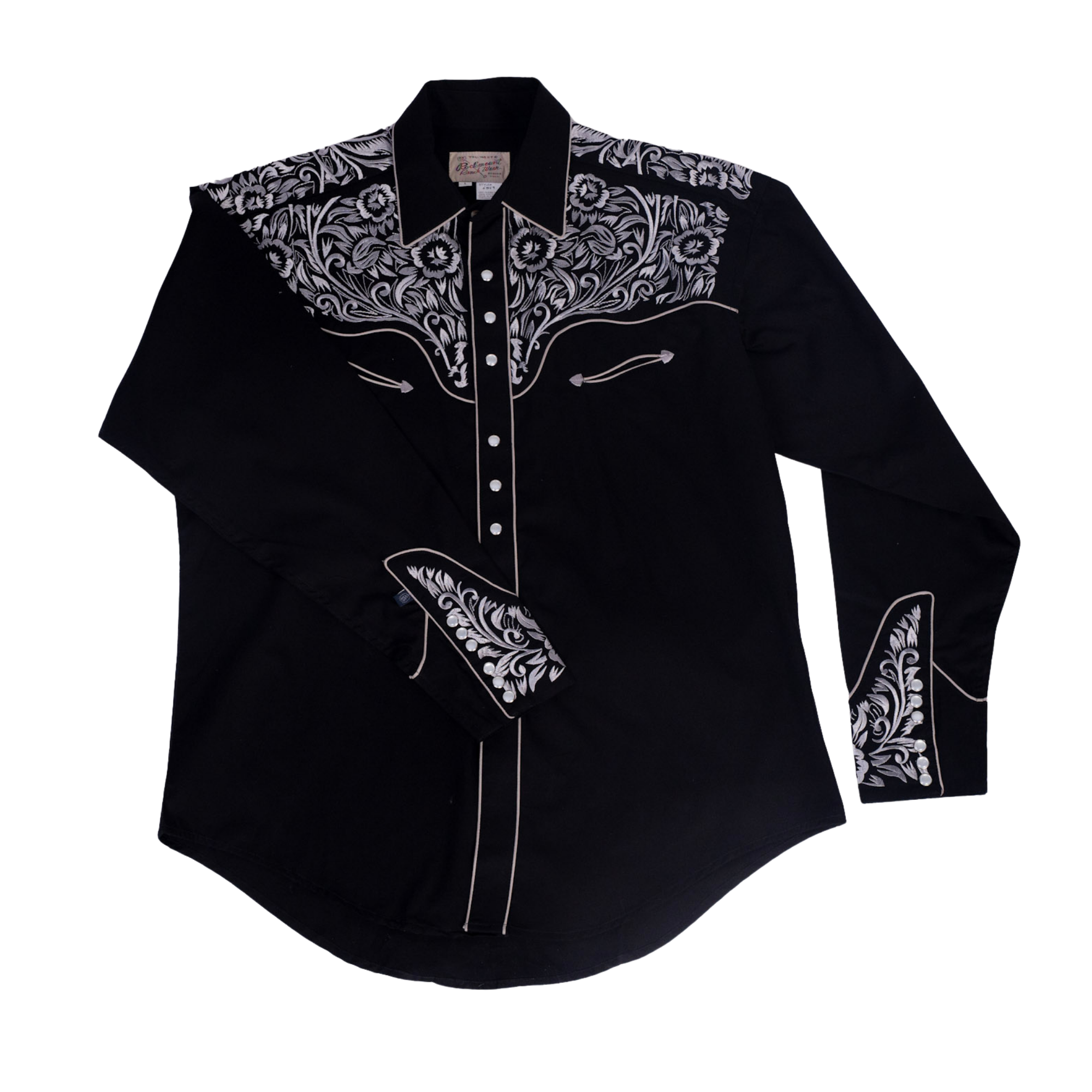 Men's Vintage Black & Silver Tooling Embroidered Western Shirt