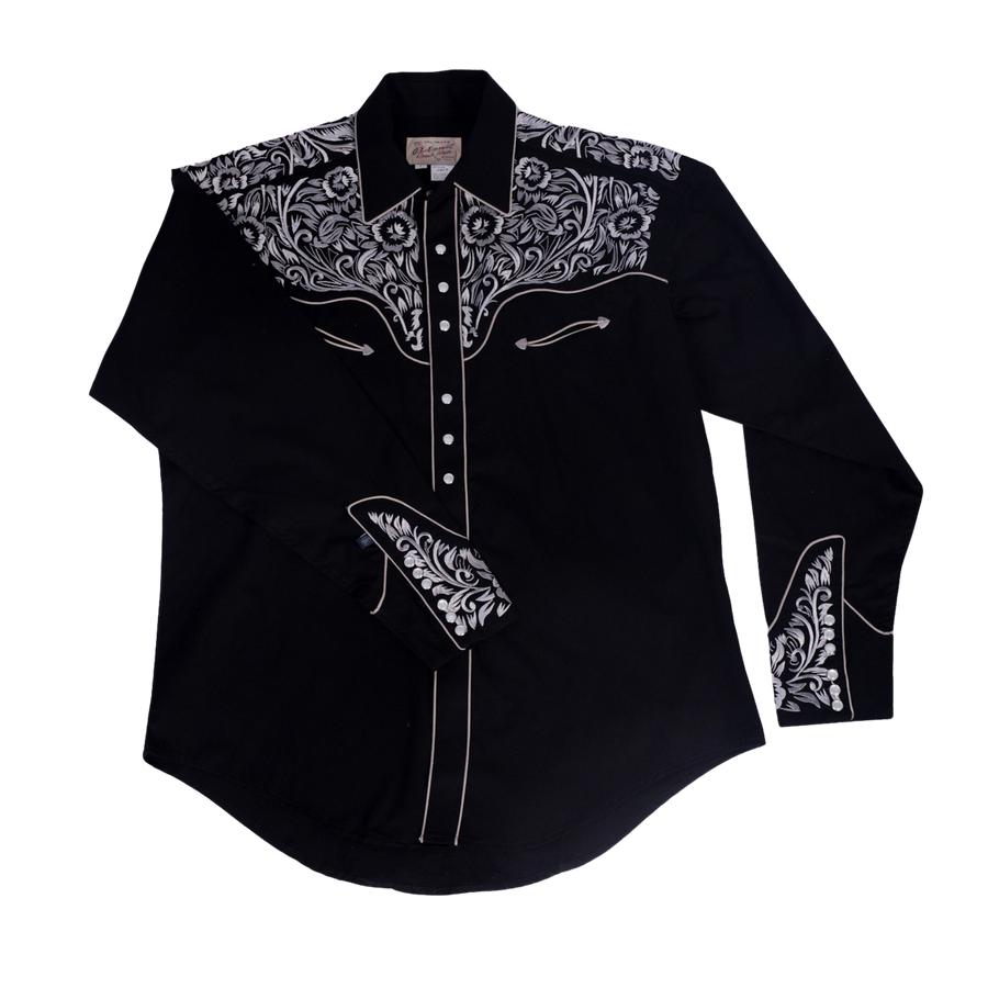 Men's Vintage Black & Silver Tooling Embroidered Western Shirt