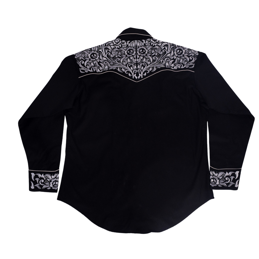 Men's Vintage Black & Silver Tooling Embroidered Western Shirt