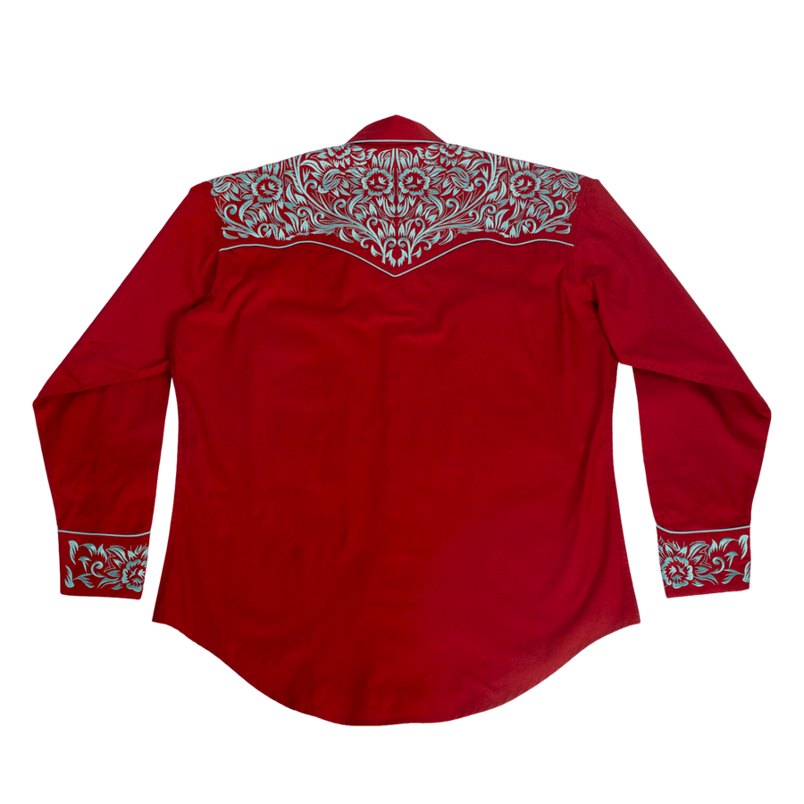 Men's Vintage Coral & Turquoise Tooling Embroidered Western Shirt