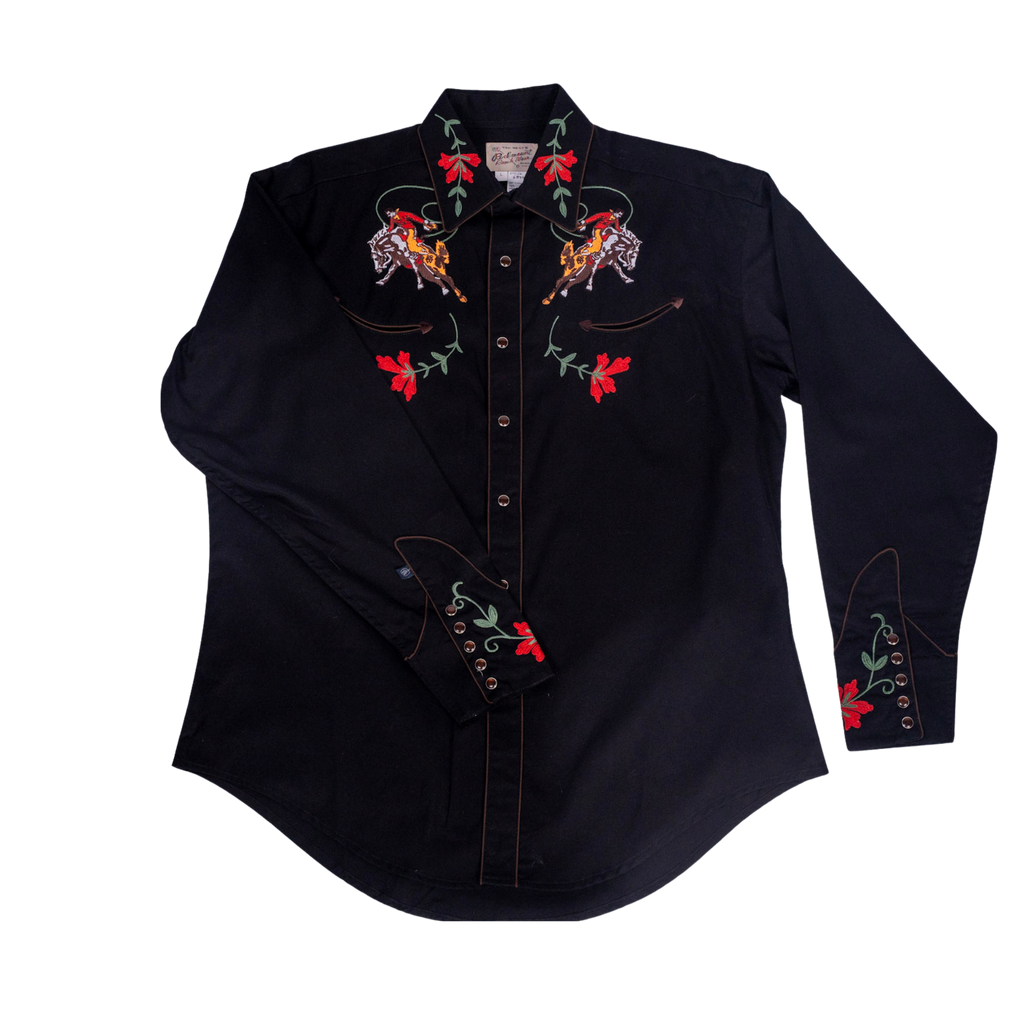 Men's Vintage Black Bronc Embroidered Western Shirt
