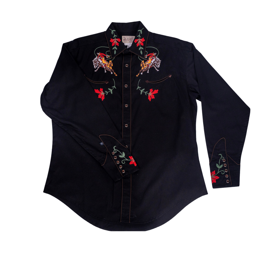 Men's Vintage Black Bronc Embroidered Western Shirt