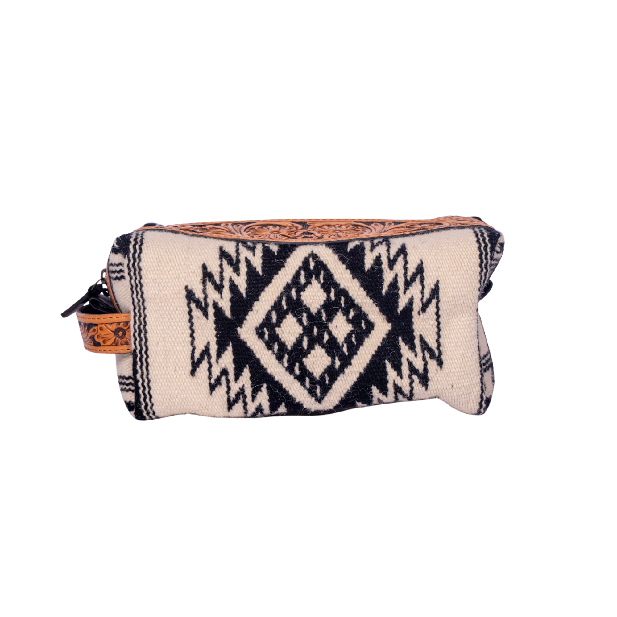 Western Saddle Blanket Toiletry Bag with Tooled Leather Trim
