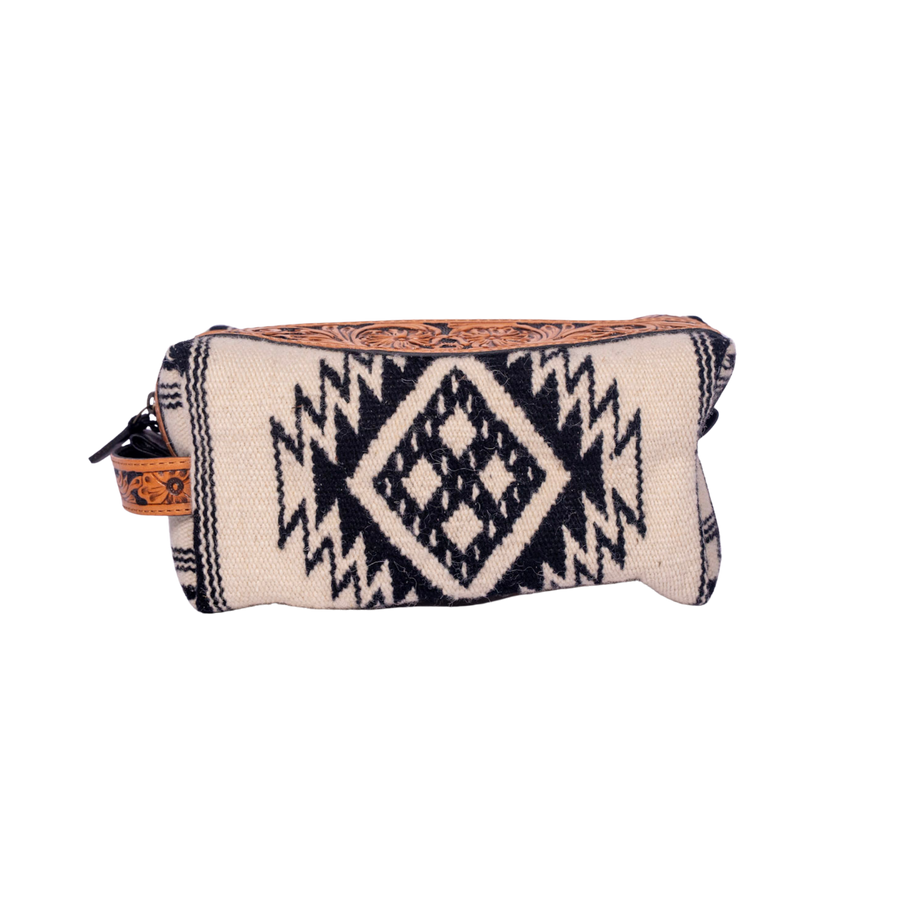 Western Saddle Blanket Toiletry Bag with Tooled Leather Trim