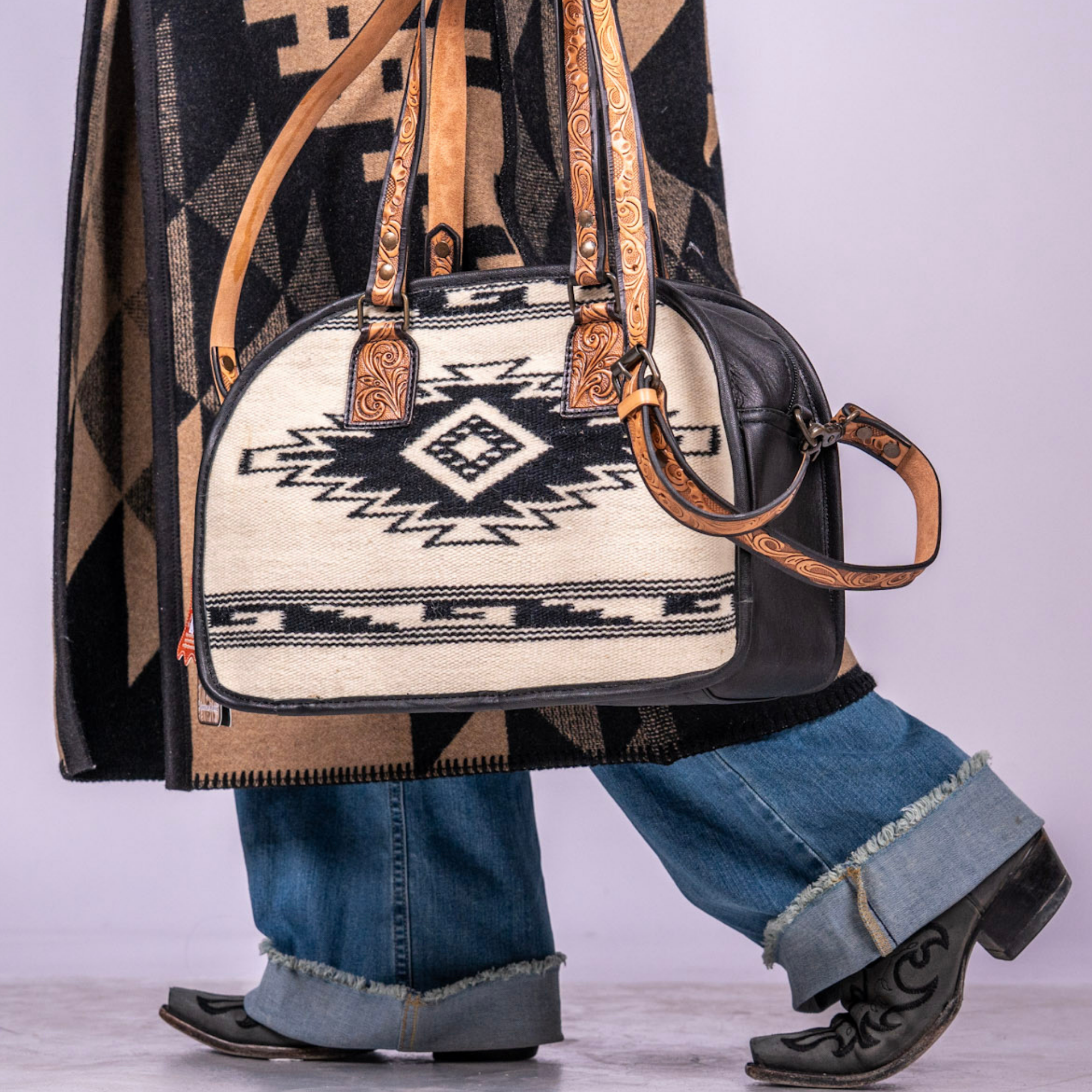 Saddle Blanket Tote -Tooled Leather Handbag