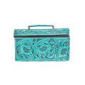 Hand Tooled Leather Jewelry Case -Western Travel Bag Turquoise
