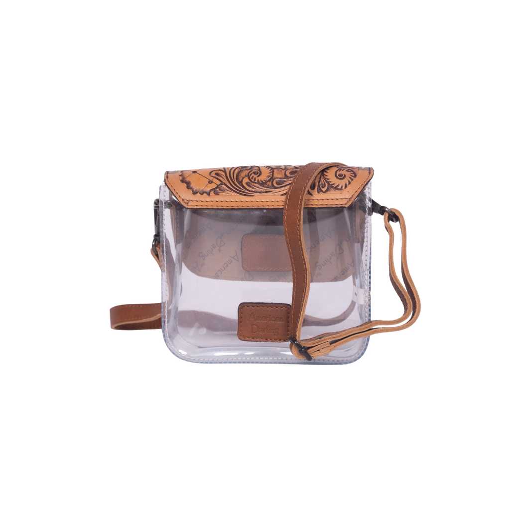Clear Crossbody Bag with Quilted Tooled Leather Flap - Western Stadium-Approved Purse