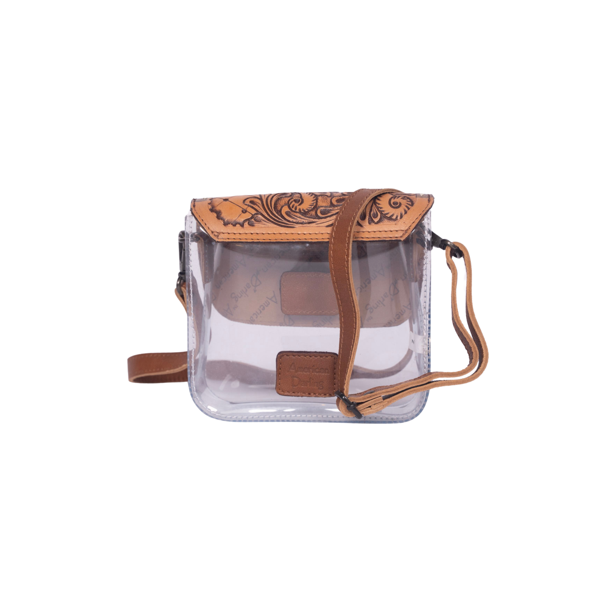 Clear Crossbody Bag with Quilted Tooled Leather Flap - Western Stadium-Approved Purse
